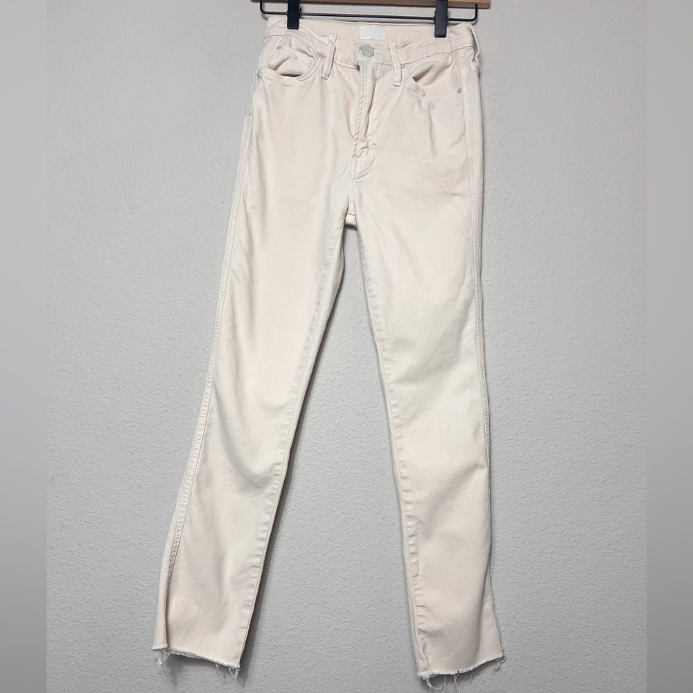 Mother High Waisted Rascal Ankle Fray In Chalk It Up Ivory Stretch - Picture 4 of 13